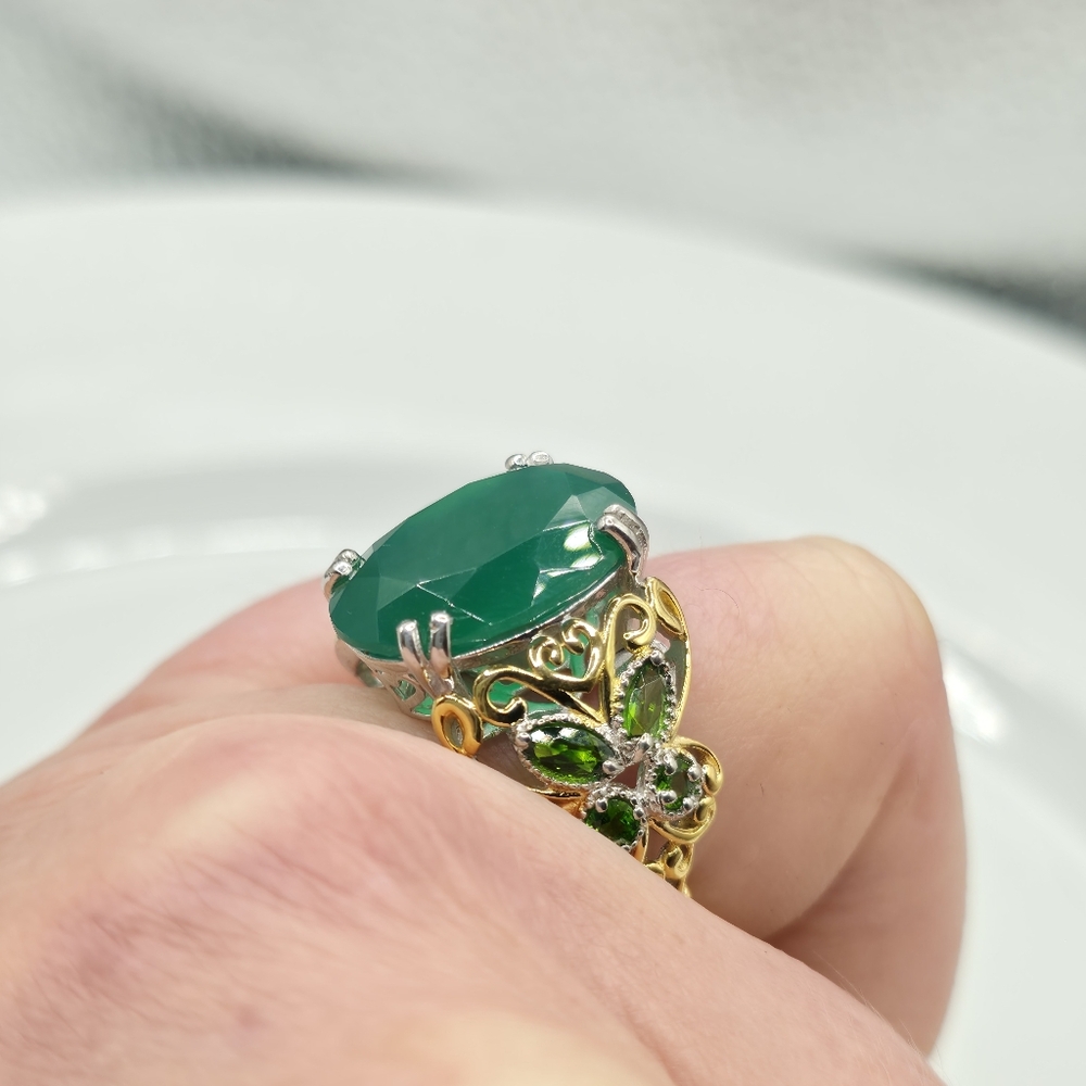 NWOT Genuine Verde Onyx and Chrome Diopside 11.30 ctw Butterfly Ring Size 8 - Picture 8 of 9